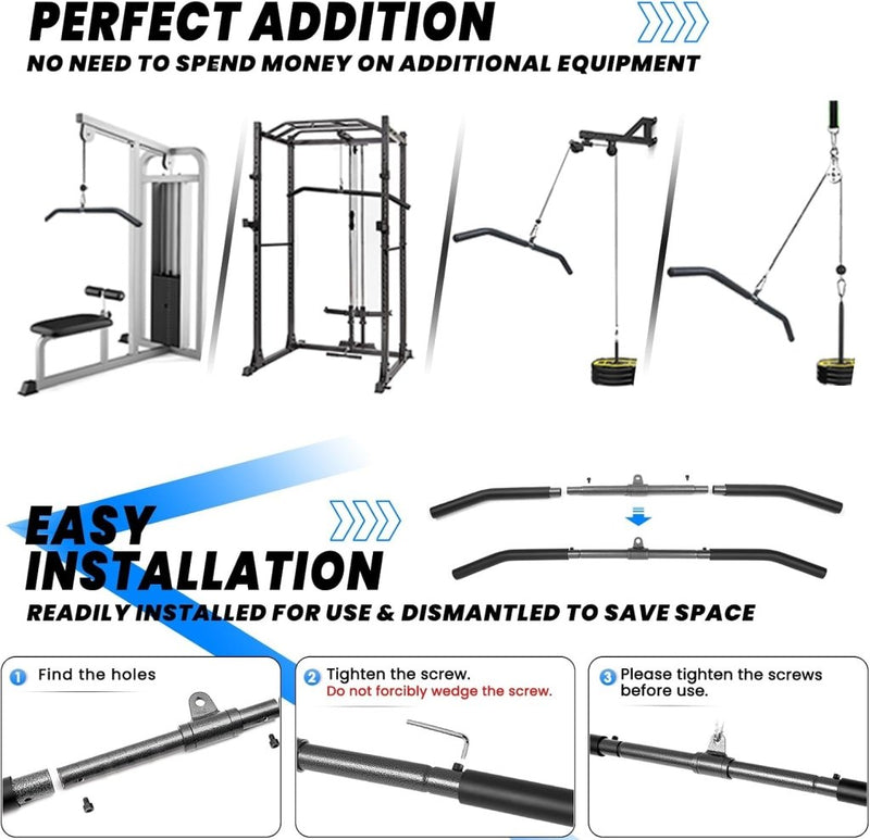 Load image into Gallery viewer, Detachable LAT Pull Down Bar with Full Wrapped Rotating LAT Bar, Cable Machine Pull Down Bar Attachment, Triceps Biceps Pulldown bar for Home Gym (39in) - happygetfit.com
