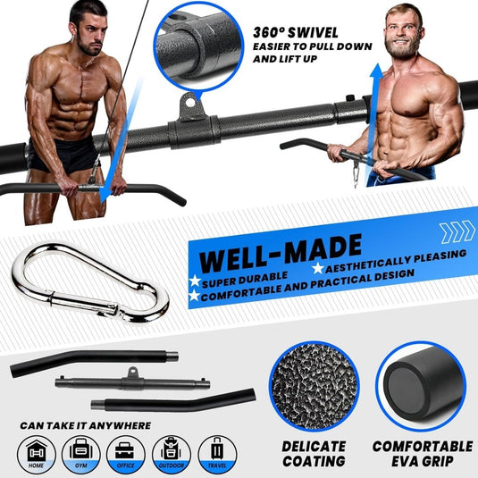 Detachable LAT Pull Down Bar with Full Wrapped Rotating LAT Bar, Cable Machine Pull Down Bar Attachment, Triceps Biceps Pulldown bar for Home Gym (39in) - happygetfit.com