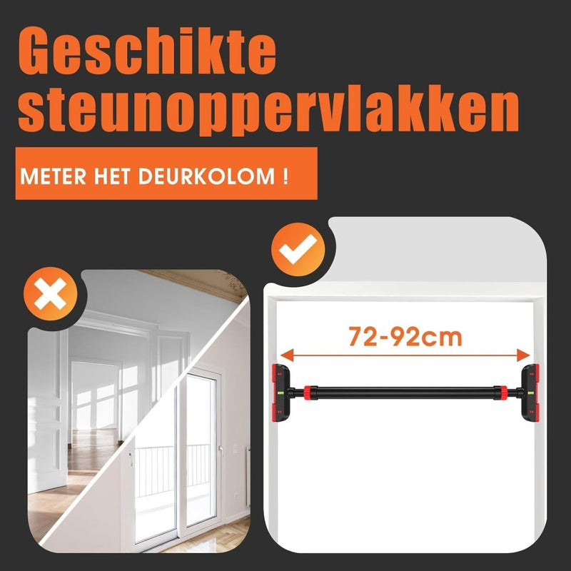Load image into Gallery viewer, DH FitLife Optrekstang, deurkozijn zonder schroeven, pull-up bar voor deur om in te draaien, deurrek voor krachttraining, rekstang voor deur 72-92 cm, met waterpas - happygetfit.com
