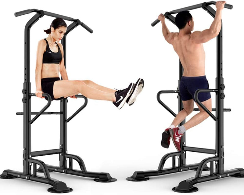 Laad afbeelding in Galerijviewer, DlandHome Power Tower Dip Station Pull Up Bar Multi-Function Strength Training Fitness Workout Station for Home Office Gym, Black, 330lbs - happygetfit.com
