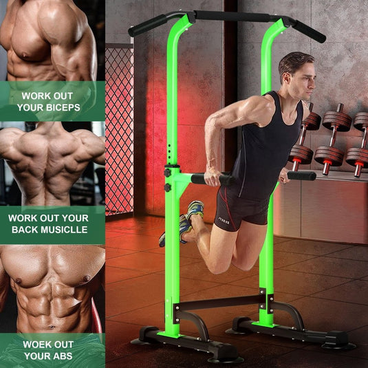 DlandHome Power Tower Pull Up Dip Station Multi-Function Fitness Equipment for Strength Training Adjustable Height Dip Stand for Home Gym - happygetfit.com