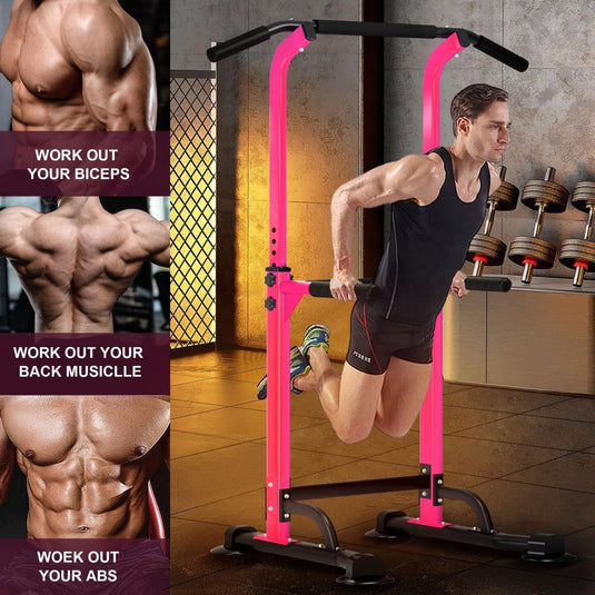 DlandHome Power Tower Pull Up Dip Station Multi-Function Fitness Equipment for Strength Training Adjustable Height Dip Stand for Home Gym - happygetfit.com