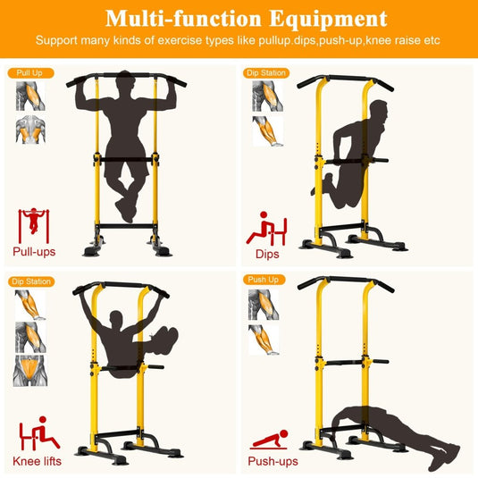 DlandHome Power Tower Pull Up Dip Station Multi-Function Fitness Equipment for Strength Training Adjustable Height Dip Stand for Home Gym - happygetfit.com