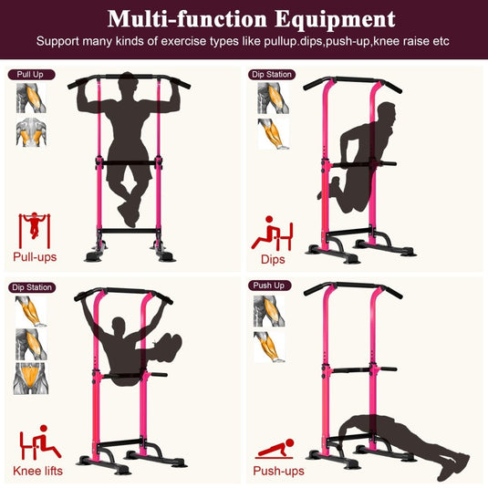 DlandHome Power Tower Pull Up Dip Station Multi-Function Fitness Equipment for Strength Training Adjustable Height Dip Stand for Home Gym - happygetfit.com