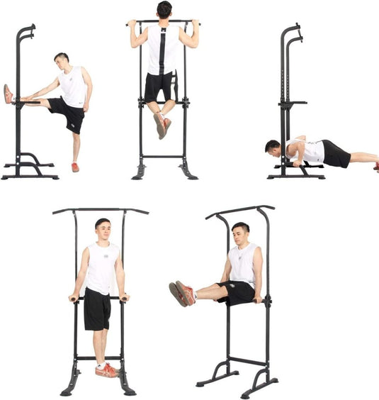 DlandHome Romeinse stoel voor krachttraining, verstelbaar, dips tractie, optrekstang op voet, tractiestation, buikdips, armleuningen, fitness, zwart - happygetfit.com