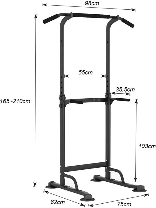 DlandHome Romeinse stoel voor krachttraining, verstelbaar, dips tractie, optrekstang op voet, tractiestation, buikdips, armleuningen, fitness, zwart - happygetfit.com