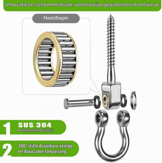 Draaibare schommelhaken 4 stuks 12,7 cm van RVS met kogellagers voor houten balken – ophangschroeven – hangmatbevestiging - happygetfit.com