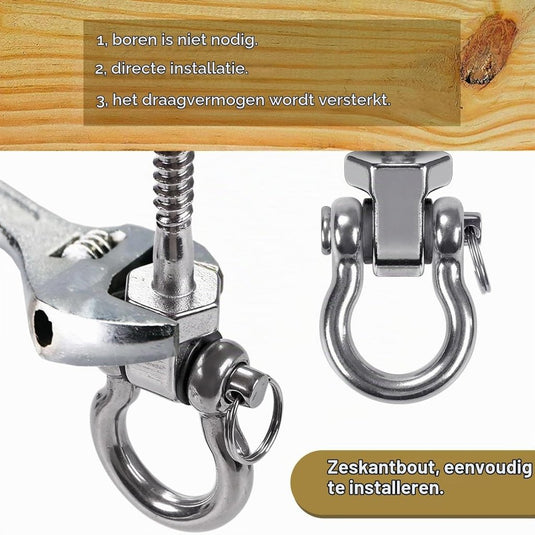 Draaibare schommelhaken 4 stuks 12,7 cm van RVS met kogellagers voor houten balken – ophangschroeven – hangmatbevestiging - happygetfit.com