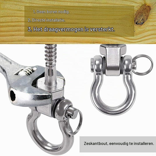 Draaibare schommelhaken 4 stuks 12,7 cm van RVS met kogellagers voor houten balken – ophangschroeven – hangmatbevestiging - happygetfit.com