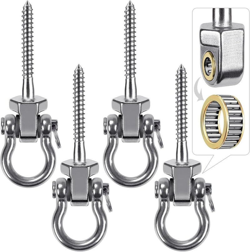 Laad afbeelding in Galerijviewer, Draaibare schommelhaken 4 stuks 12,7 cm van RVS met kogellagers voor houten balken – ophangschroeven – hangmatbevestiging - happygetfit.com
