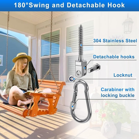Draaibare schommelhaken 4 stuks 12,7 cm van RVS met kogellagers voor houten balken – ophangschroeven – hangmatbevestiging - happygetfit.com