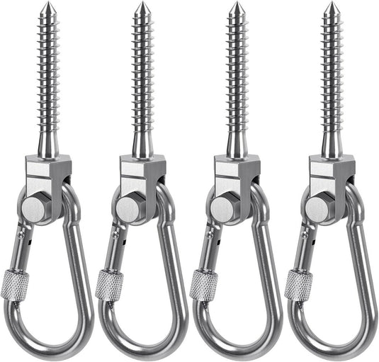 Draaibare schommelhaken 4 stuks 12,7 cm van RVS met kogellagers voor houten balken – ophangschroeven – hangmatbevestiging - happygetfit.com