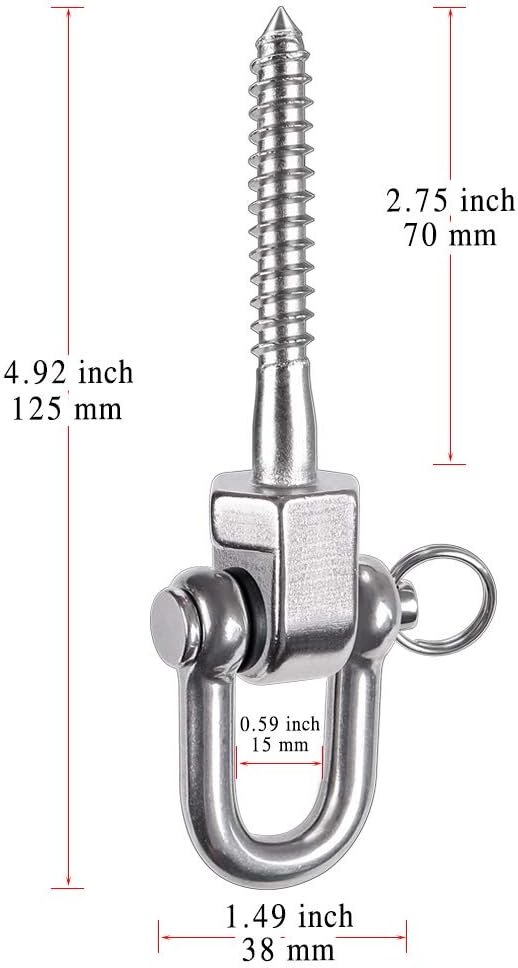 Draaibare schommelhaken 4 stuks 12,7 cm van RVS met kogellagers voor houten balken – ophangschroeven – hangmatbevestiging - happygetfit.com