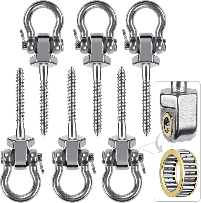 Laad afbeelding in Galerijviewer, Draaibare schommelhaken 4 stuks 12,7 cm van RVS met kogellagers voor houten balken – ophangschroeven – hangmatbevestiging - happygetfit.com
