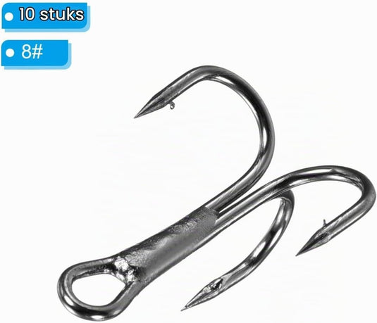 Dreggen 10 stuks maat 1/0 van koolstofstaal zwart – drievoudige vishaken – visaccessoires - happygetfit.com