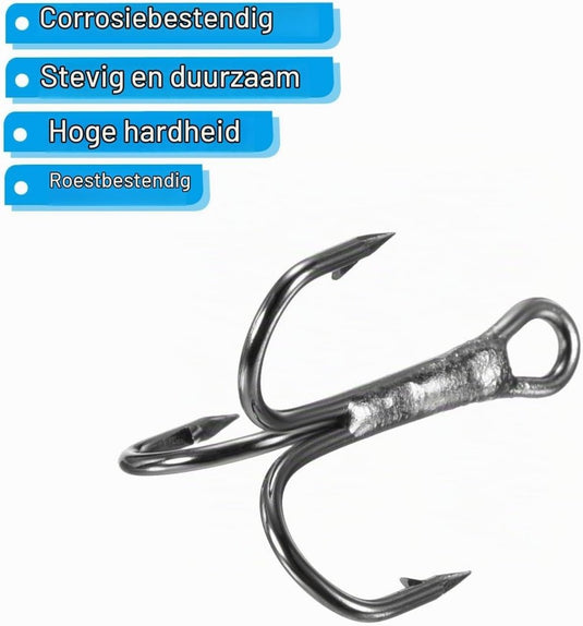 Dreggen 10 stuks maat 1/0 van koolstofstaal zwart – drievoudige vishaken – visaccessoires - happygetfit.com