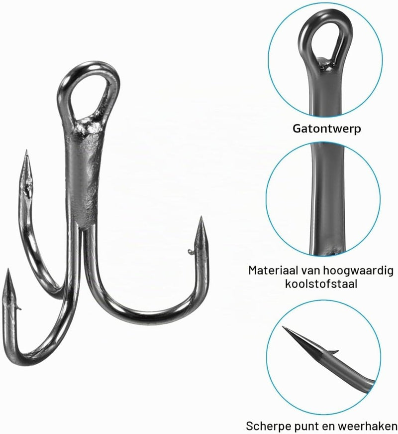 Load image into Gallery viewer, Dreggen 10 stuks maat 1/0 van koolstofstaal zwart – drievoudige vishaken – visaccessoires - happygetfit.com
