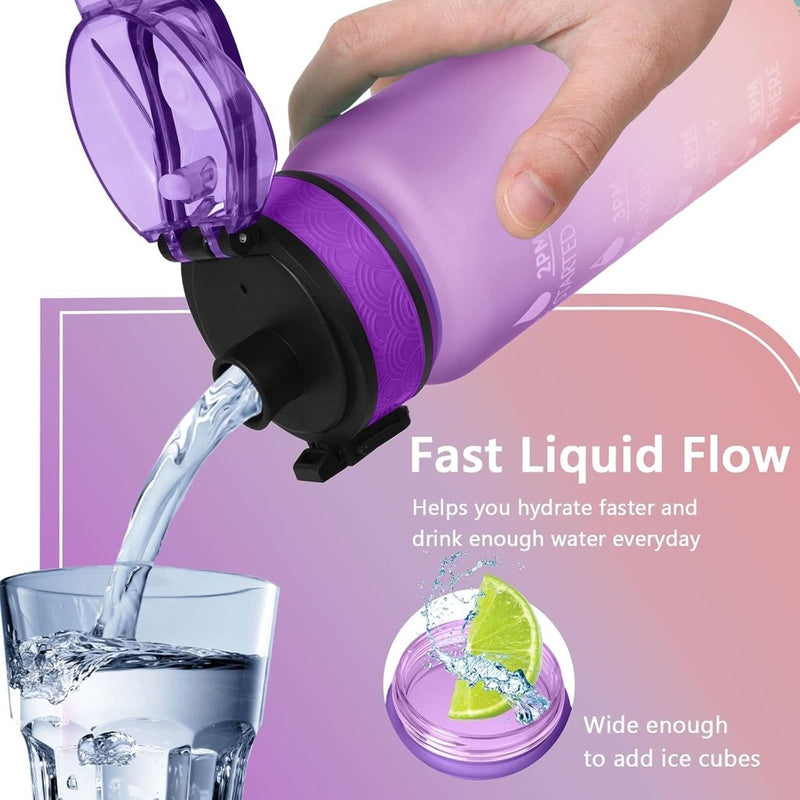 Charger l’image dans la visionneuse de galerie, Drinkfles 1 liter van BPA-vrij Tritan met rietje en tijdmarkering inclusief reinigingsborstel – sportfles – watertracker - happygetfit.com
