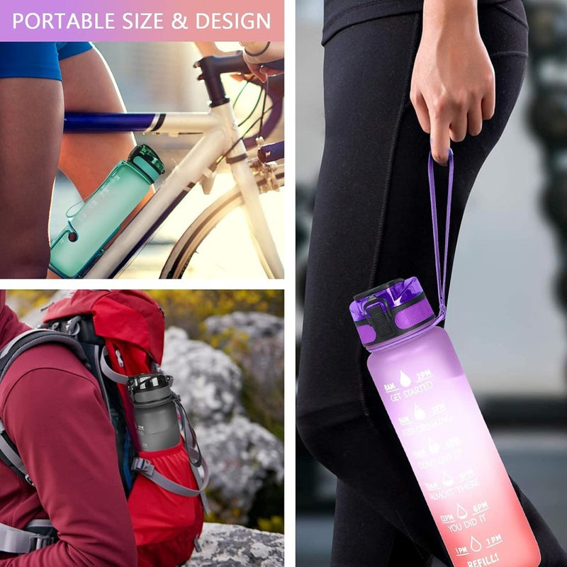 Charger l’image dans la visionneuse de galerie, Drinkfles 1 liter van BPA-vrij Tritan met rietje en tijdmarkering inclusief reinigingsborstel – sportfles – watertracker - happygetfit.com
