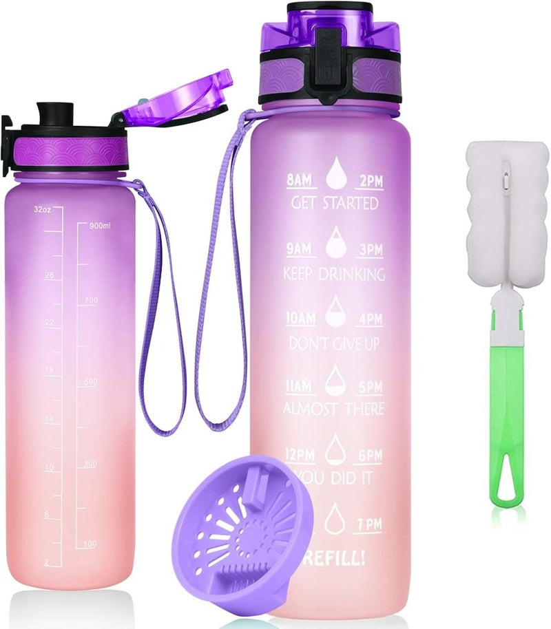 Charger l’image dans la visionneuse de galerie, Drinkfles 1 liter van BPA-vrij Tritan met rietje en tijdmarkering inclusief reinigingsborstel – sportfles – watertracker - happygetfit.com
