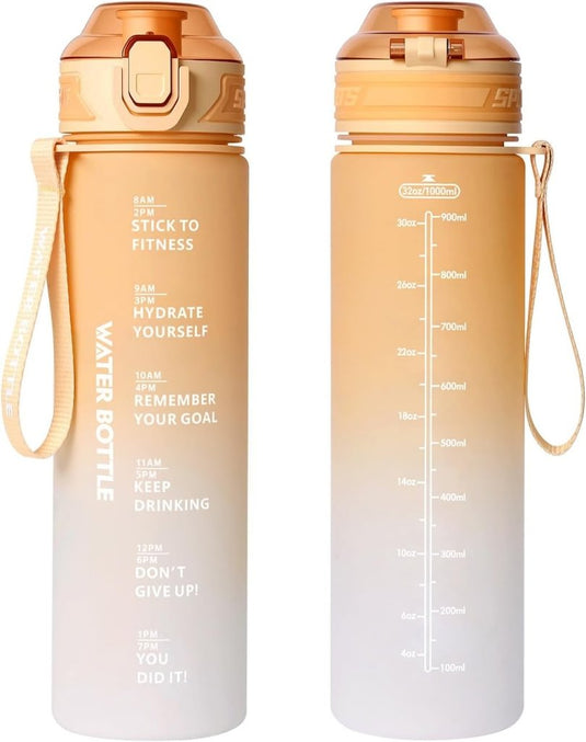 Drinkfles 1 liter van BPA-vrij Tritan met tijdmarkering en lekvrije dop – waterfles – hydratatiefles - happygetfit.com