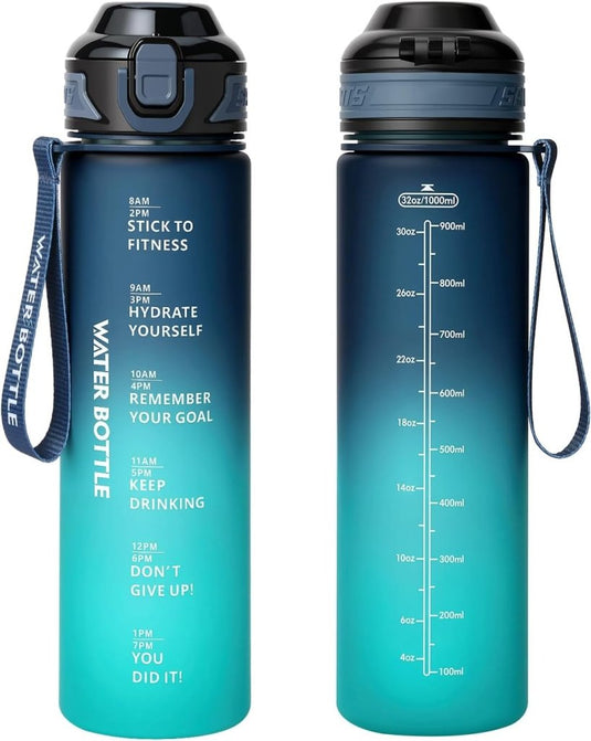 Drinkfles 1 liter van BPA-vrij Tritan met tijdmarkering en lekvrije dop – waterfles – hydratatiefles - happygetfit.com