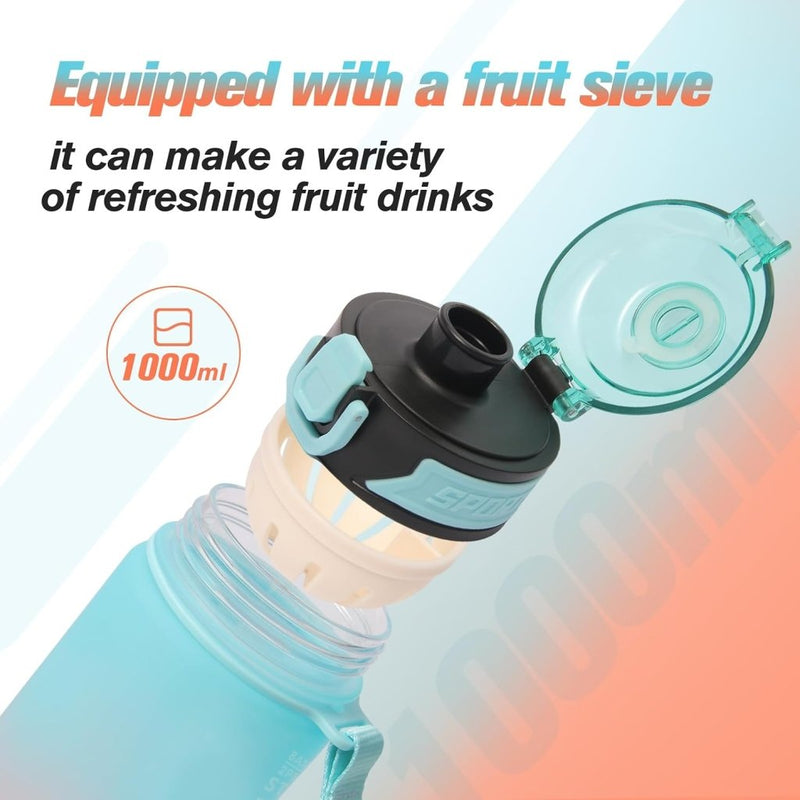 Laden Sie das Bild in Galerie -Viewer, Drinkfles 1 liter van BPA-vrij Tritan met tijdmarkering en lekvrije dop – waterfles – hydratatiefles - happygetfit.com

