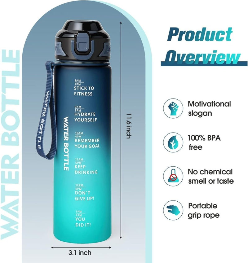 Laden Sie das Bild in Galerie -Viewer, Drinkfles 1 liter van BPA-vrij Tritan met tijdmarkering en lekvrije dop – waterfles – hydratatiefles - happygetfit.com
