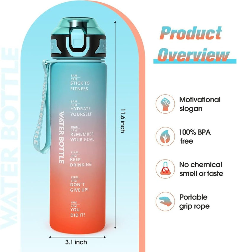 Laden Sie das Bild in Galerie -Viewer, Drinkfles 1 liter van BPA-vrij Tritan met tijdmarkering en lekvrije dop – waterfles – hydratatiefles - happygetfit.com
