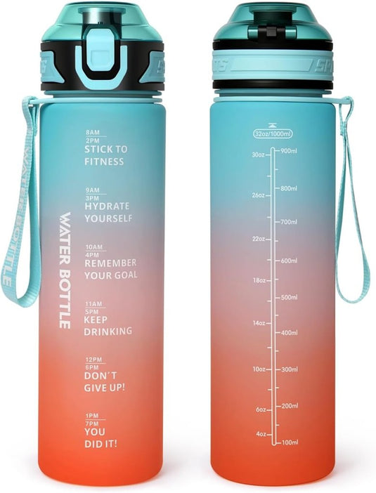Drinkfles 1 liter van BPA-vrij Tritan met tijdmarkering en lekvrije dop – waterfles – hydratatiefles - happygetfit.com