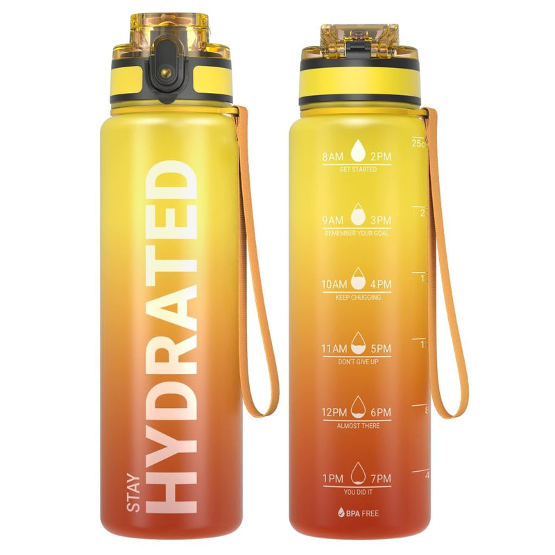 Załaduj obraz do przeglądarki galerii, Drinkfles 750 ml BPA-vrij met tijdmarkeringen en lekvrije dop – waterfles – sportfles - happygetfit.com
