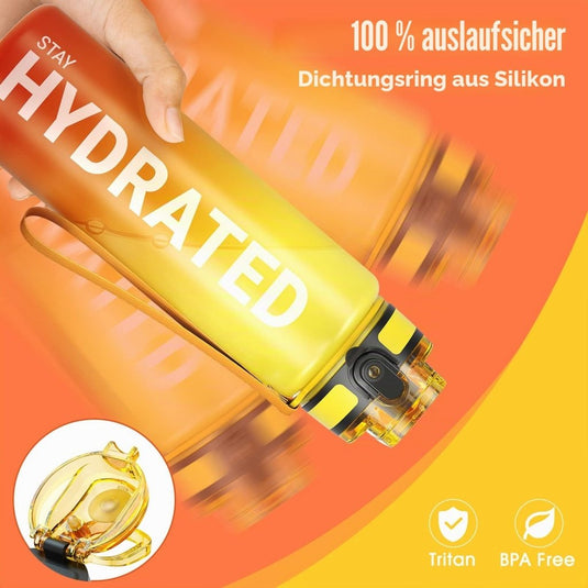 Drinkfles 750 ml BPA-vrij met tijdmarkeringen en lekvrije dop – waterfles – sportfles - happygetfit.com
