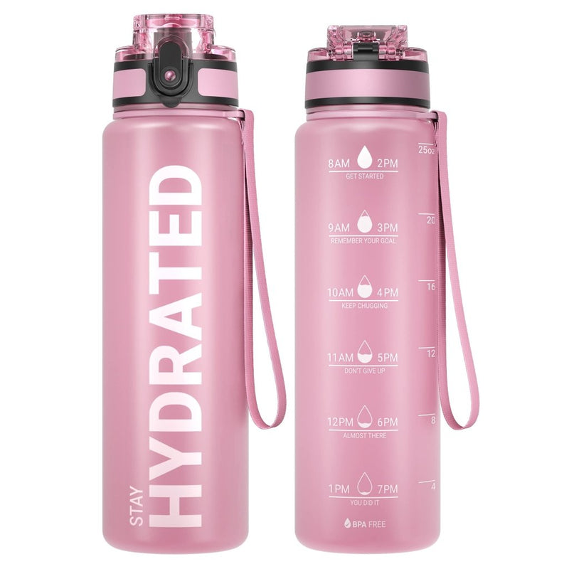 Załaduj obraz do przeglądarki galerii, Drinkfles 750 ml BPA-vrij met tijdmarkeringen en lekvrije dop – waterfles – sportfles - happygetfit.com
