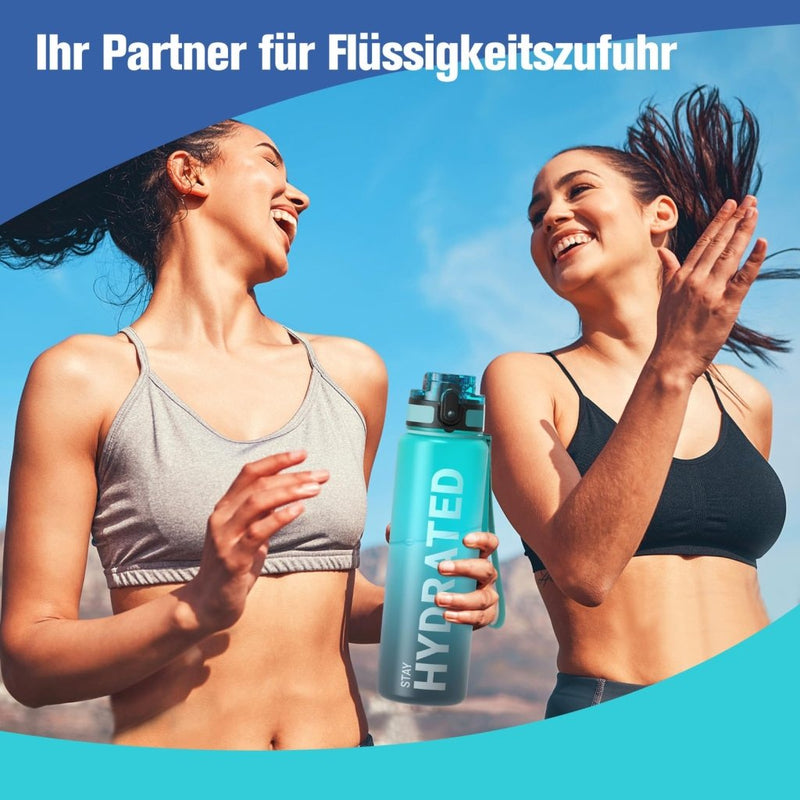Załaduj obraz do przeglądarki galerii, Drinkfles 750 ml BPA-vrij met tijdmarkeringen en lekvrije dop – waterfles – sportfles - happygetfit.com
