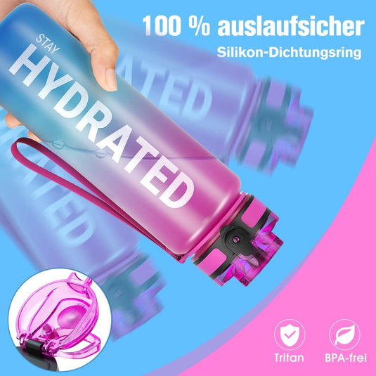 Drinkfles 750 ml BPA-vrij met tijdmarkeringen en lekvrije dop – waterfles – sportfles - happygetfit.com