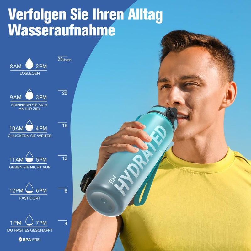 Załaduj obraz do przeglądarki galerii, Drinkfles 750 ml BPA-vrij met tijdmarkeringen en lekvrije dop – waterfles – sportfles - happygetfit.com
