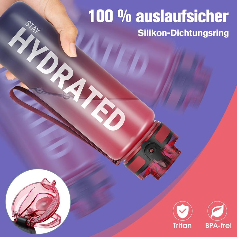 Załaduj obraz do przeglądarki galerii, Drinkfles 750 ml BPA-vrij met tijdmarkeringen en lekvrije dop – waterfles – sportfles - happygetfit.com
