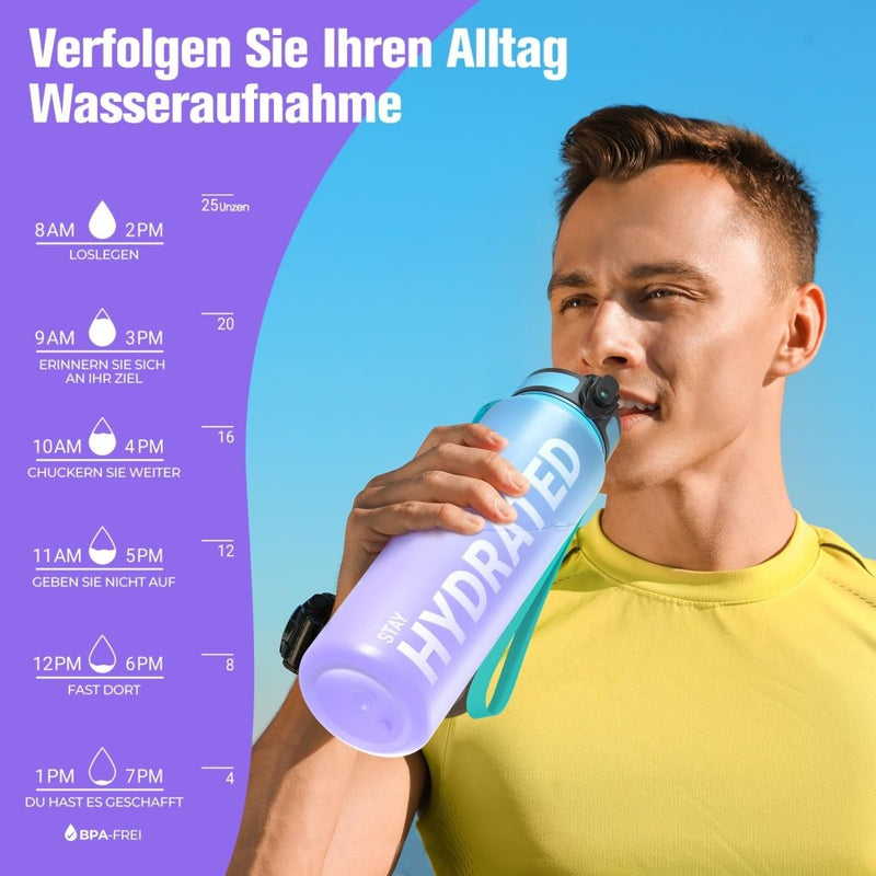 Załaduj obraz do przeglądarki galerii, Drinkfles 750 ml BPA-vrij met tijdmarkeringen en lekvrije dop – waterfles – sportfles - happygetfit.com
