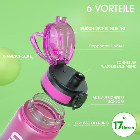 Drinkfles 750 ml BPA-vrij met tijdmarkeringen en lekvrije dop – waterfles – sportfles - happygetfit.com