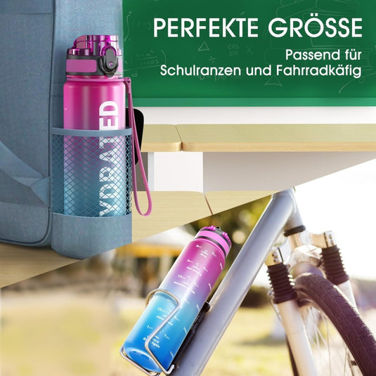 Drinkfles 750 ml BPA-vrij met tijdmarkeringen en lekvrije dop – waterfles – sportfles - happygetfit.com