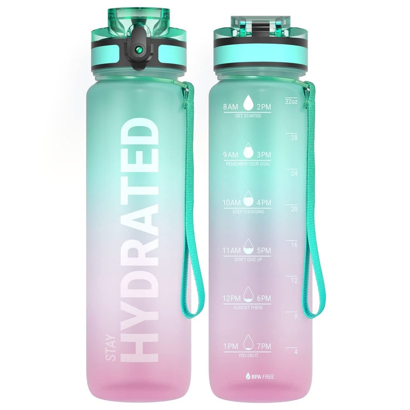 Załaduj obraz do przeglądarki galerii, Drinkfles 750 ml BPA-vrij met tijdmarkeringen en lekvrije dop – waterfles – sportfles - happygetfit.com
