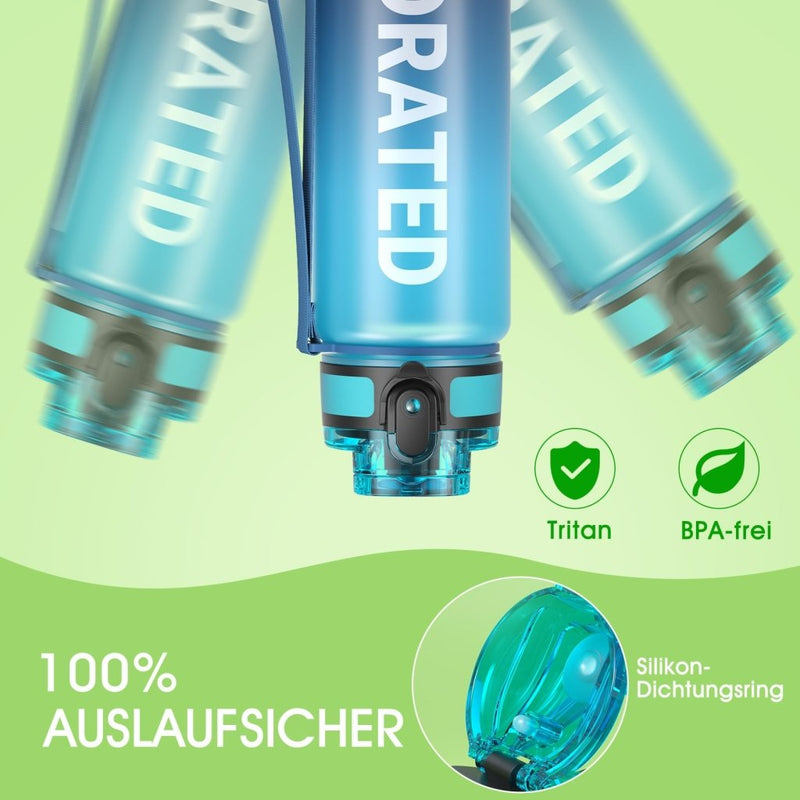 Załaduj obraz do przeglądarki galerii, Drinkfles 750 ml BPA-vrij met tijdmarkeringen en lekvrije dop – waterfles – sportfles - happygetfit.com

