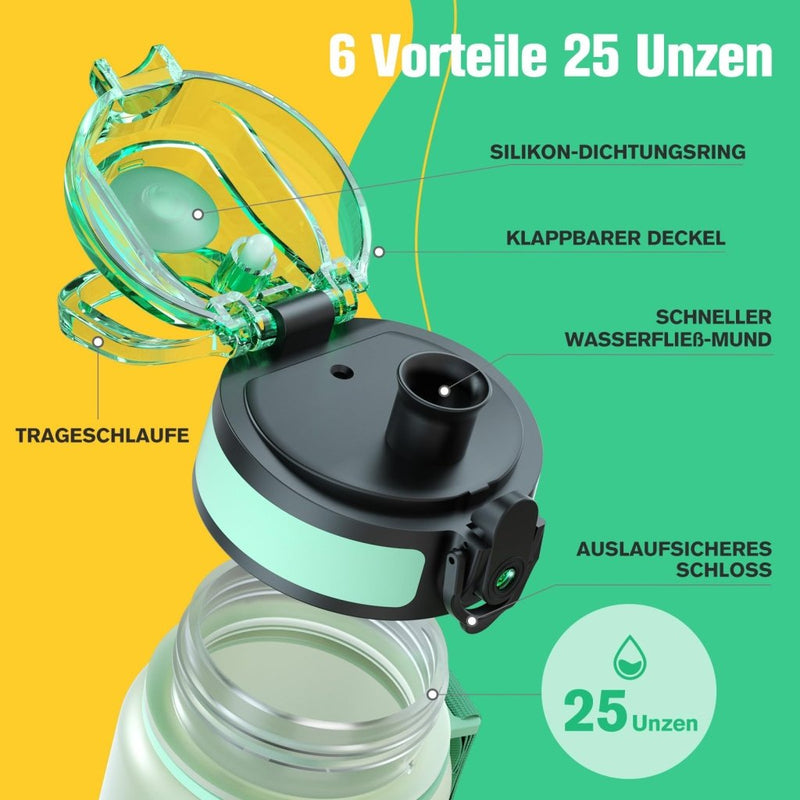 Załaduj obraz do przeglądarki galerii, Drinkfles 750 ml BPA-vrij met tijdmarkeringen en lekvrije dop – waterfles – sportfles - happygetfit.com
