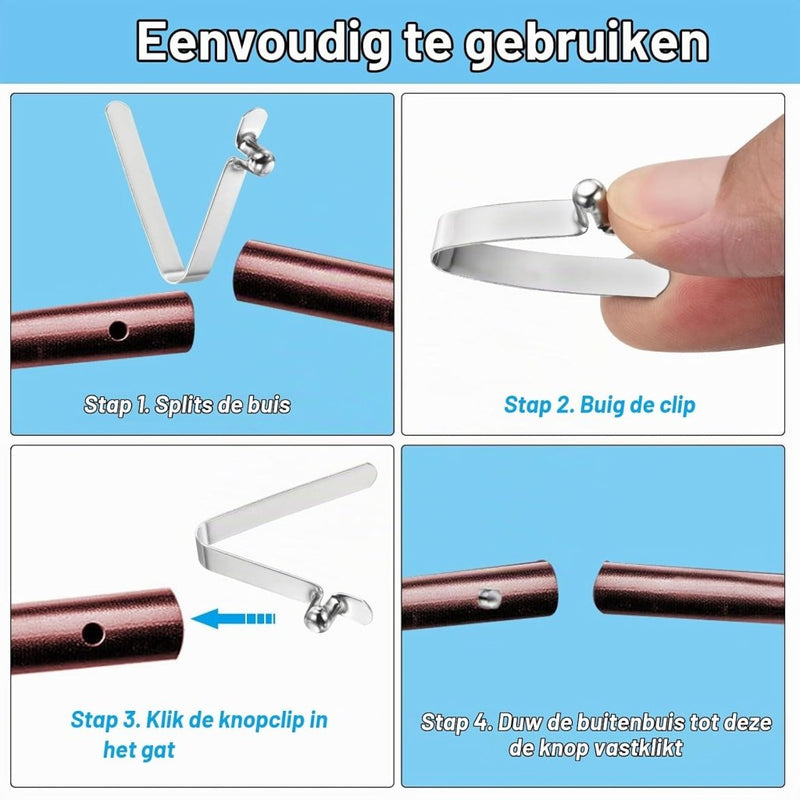 Laden Sie das Bild in Galerie -Viewer, Drukknop veerclips 6 stuks 10,5 x 7,5 mm van staal – buisclips – kajak camping accessoires - happygetfit.com
