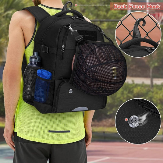 DSLEAF Basketbalrugzak voor jongeren, voetbaltas met apart geventileerd schoenvak voor basketbal, voetbal, volleybal training - happygetfit.com