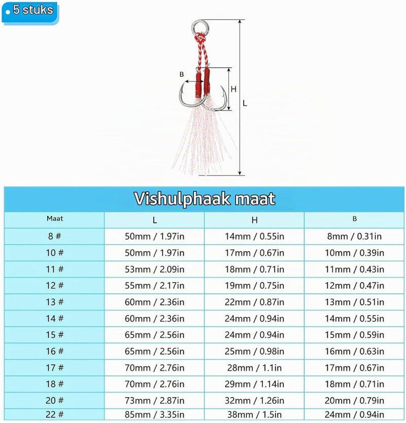 Load image into Gallery viewer, Dubbele assist vishaken 5 stuks maat 13 met glow draad – jigging haken – visaccessoires - happygetfit.com
