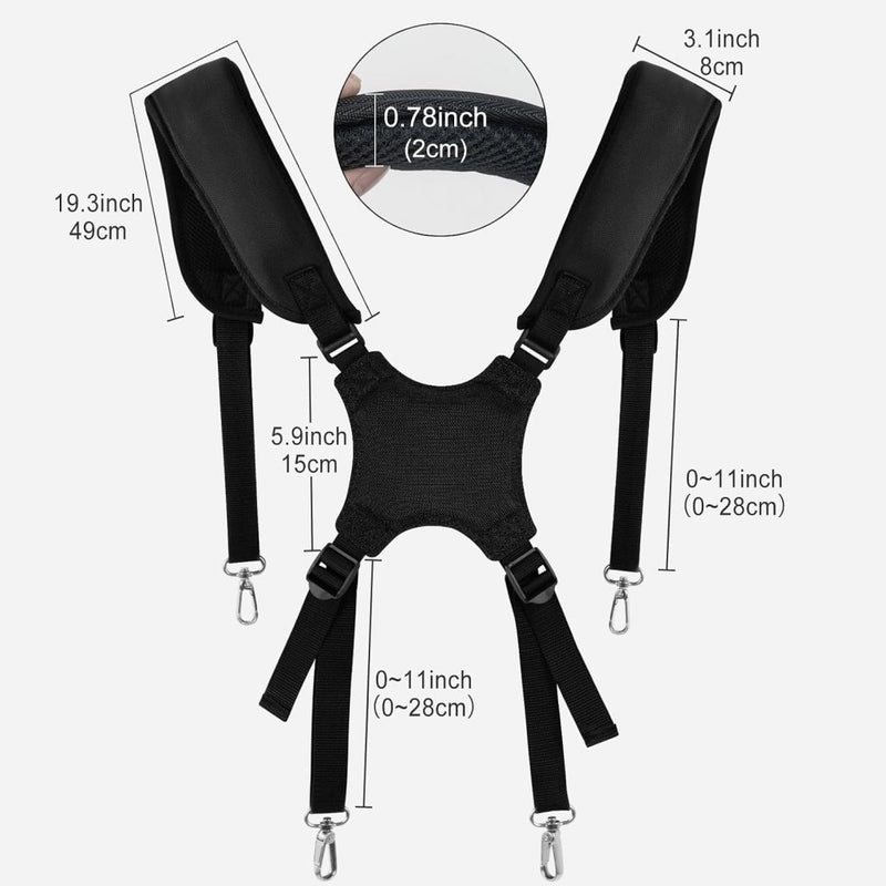 Chargez l'image dans la visionneuse de la galerie, Dubbele golftas schouderriem verstelbaar met gewatteerde schouderstukken en 4 metalen haken – draagharnas – golftasriemen - happygetfit.com
