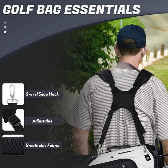 Dubbele golftas schouderriem verstelbaar met gewatteerde schouderstukken en 4 metalen haken – draagharnas – golftasriemen - happygetfit.com