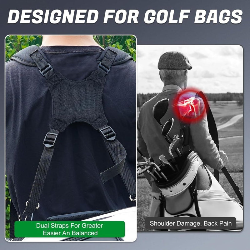 Chargez l'image dans la visionneuse de la galerie, Dubbele golftas schouderriem verstelbaar met gewatteerde schouderstukken en 4 metalen haken – draagharnas – golftasriemen - happygetfit.com

