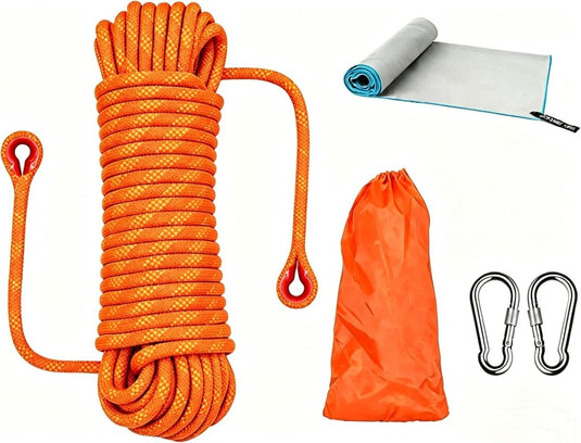 Dynamisch klimtouw 10 m x 10,5 mm – met 2 karabijnhaken en sneldrogende handdoek - happygetfit.com
